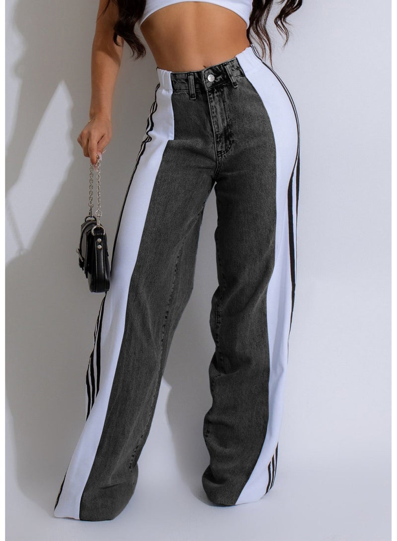 SCACTO Casual High-waist Stretch Straight-leg Jeans 