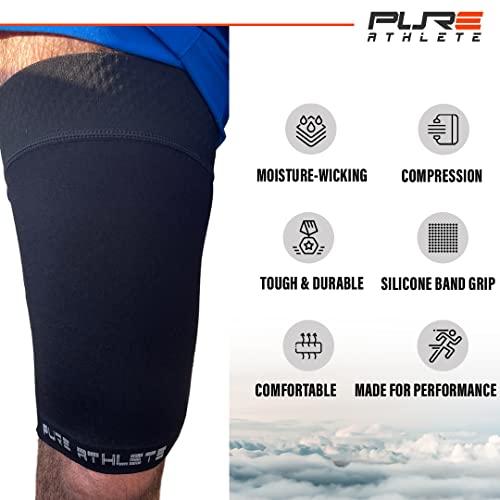 Pure Compression Thigh Compression Sleeve – Hamstring, Quadriceps, Groin Pull and Strains – Running, Basketball, Tennis, Soccer, Sports – Athletic Thigh Support (Single) (2 Sleeves - Midnight Black, S) - Image 4