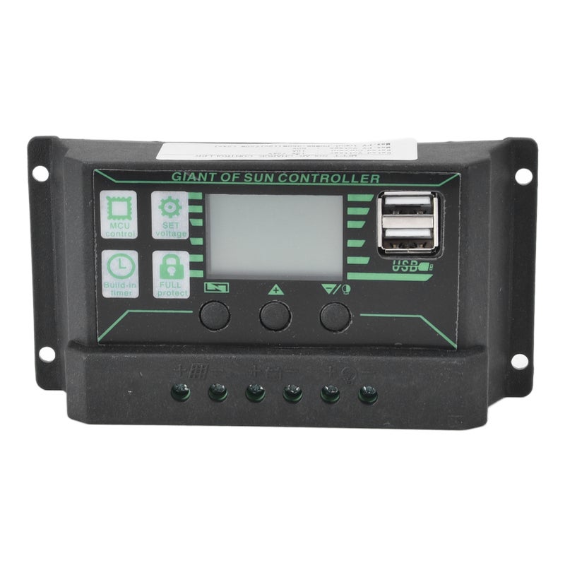 مُسيطر شحن وشحن الطاقة الشمسية مع شاشة LCD قابلة للتعديل وبروتوكول PWM ومخرجين USB ومُنظم لوحات الطاقة الشمسية بتقنية MPPT سعة 10 أمبير - Image 1