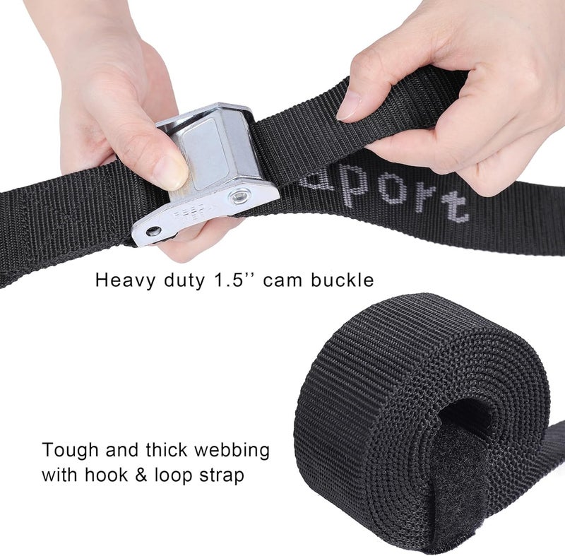 Ayaport Motorcycle Tie Down Straps 1.5” x 8’ (with Swivel Carabiner Hooks) Cam Buckle Tie Downs, Handlebar Strap for Dirt Bike, Motor Bike, Kayak, Car, Truck, Boat, Cargo, Black - Image 5