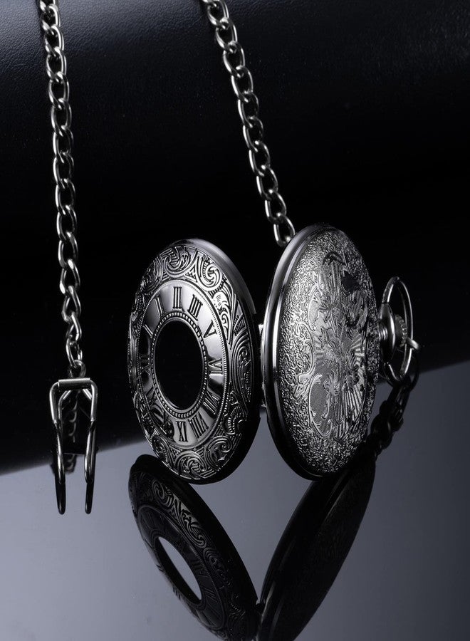 BOSHIYA Pocket Watches for Men Vintage Unique Blue Dial Roman Numerals Scale Black Quartz Pocket Watch with Chain for Christmas Graduation Birthday Gifts, Black Case Blue Dial, Quartz Movement - Image 4