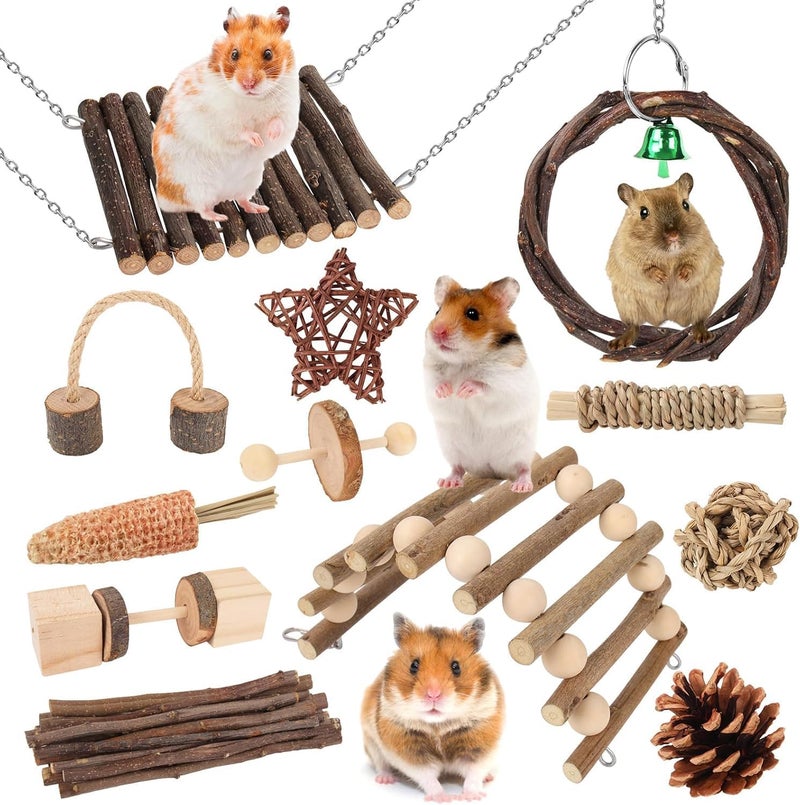 LINJIE Odor resistant LinJie Hamster Chew Toys Set,Small Animal Molar Toys,Wooden Chew Toys,for Guinea Pigs,Chinchillas,Gerbils,Mice,Rats,Mouse Rodents Toy Swing Seesaw Bridge (Wood) Multi-color available build - Image 1