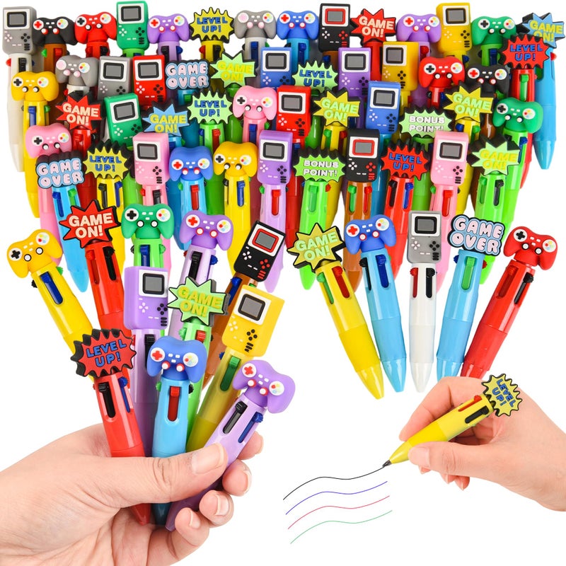 LiYiQ 50 Pcs Video Game Colorful Multicolor Pen in One Cartoon Cute Fun 4-in-1 Cute Pens Bulk Kawaii Game Handle Level Up Games Console Shape Cool Ballpoint Pens for Kids Fun Gifts - Image 1