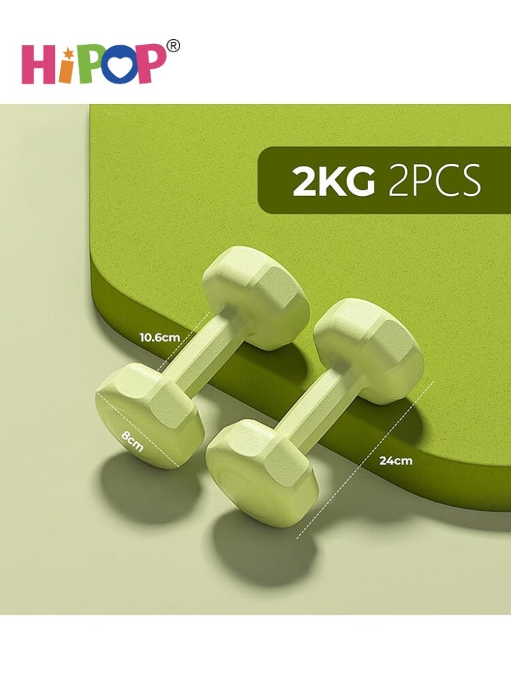 HIPOP Neoprene Dumbbell, Weights Exercise & Fitness Dumbbells in 1kg 2kg Pair, PVC Dumbbell Set for Core Strength Training, Exercise Muscle, Multi-Colour Home Gym Equipment for Men Women Beginners (Green) - Image 2