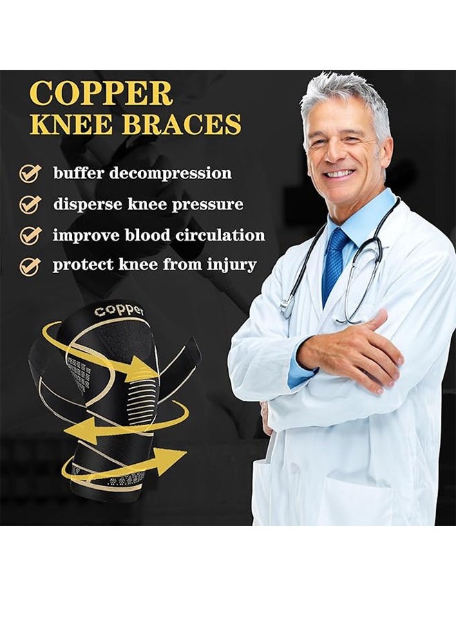 Copper Copper Knee Brace For Knee PainFor Men And Women (Pack Of 2), Knee Compression Sleeves For Arthritis, ACL, Meniscus Tear, Joint Pain Relief, Knee Brace For Work, Running, Weightlifting (L)  - Image 2