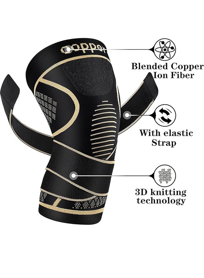 كوبر دعامة ركبة لآلام الركبة للرجال والنساء (عبوة من قطعتين)، أكمام ضاغطة للركبة لعلاج التهاب المفاصل، الرباط الصليبي الأمامي، تمزق الغضروف المفصلي، تخفيف آلام المفاصل، دعامة ركبة للعمل، الجري، رفع الأثقال (كبير) - Image 4