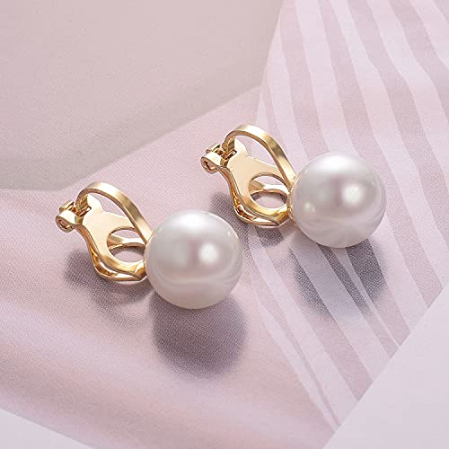Yoursfs 10mm Faux Pearl Clip on Earrings for Women 18K Yellow Gold Plated Small Pearl Clip Earring Wedding Jewelry - Image 4