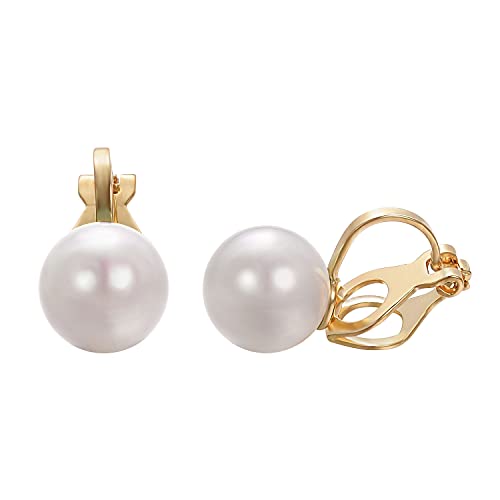 Yoursfs 10mm Faux Pearl Clip on Earrings for Women 18K Yellow Gold Plated Small Pearl Clip Earring Wedding Jewelry - Image 1