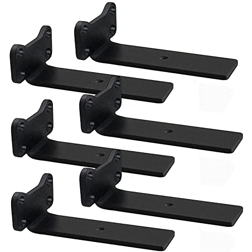 YMDparts Floating Shelf Brackets Heavy Duty Industrial L Shelf Bracket 1/5 Inch Thick Premium Solid Steel Shelf Supports, Black Rustic Wall Brackets for Shelves - 6 Inch Floating Shelves Hardware (6 Pack) - Image 1