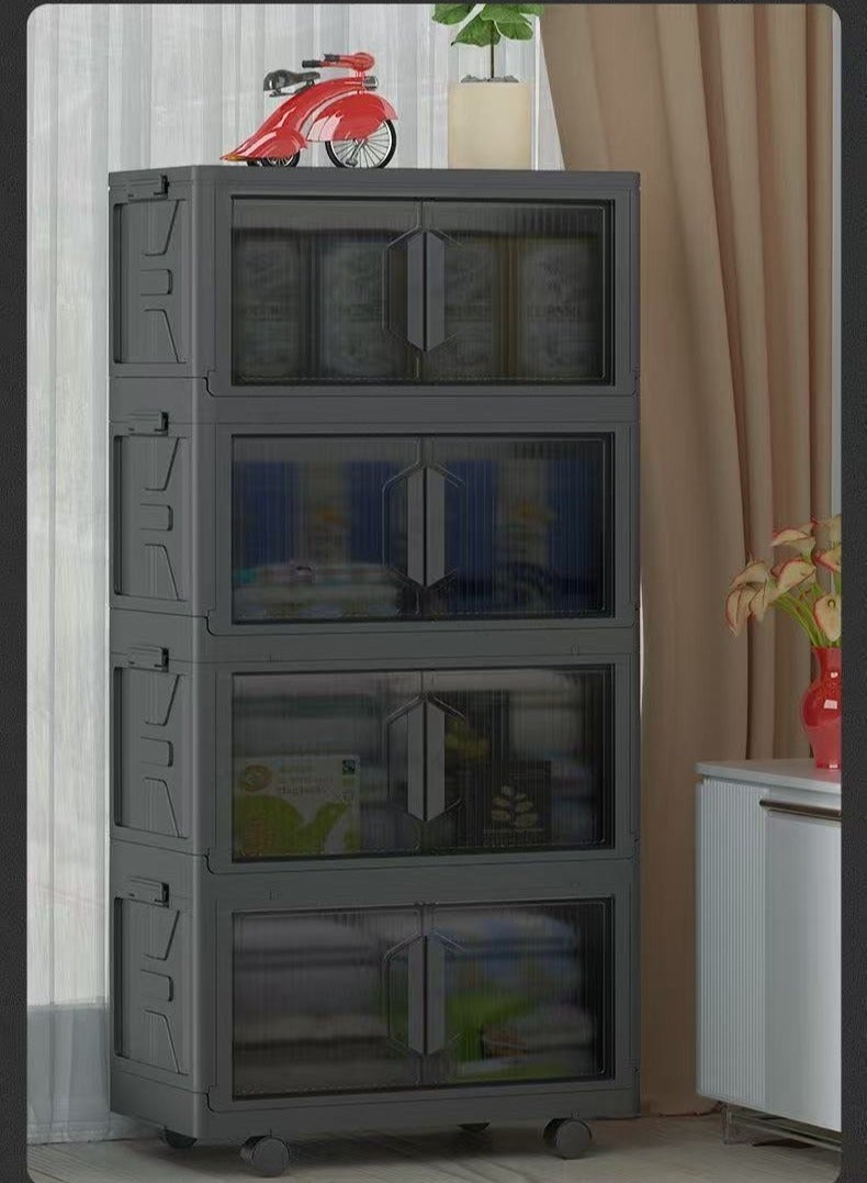 حصريا خزانة تخزين بأربع طبقات خزانة تخزين قابلة للطي بلاستيكية متعددة الطبقات خزانة ذات بابين صندوق تخزين غرفة المعيشة خزانة تخزين ألعاب الأطفال خزانة تخزين غرفة النوم البسيطة - Image 1