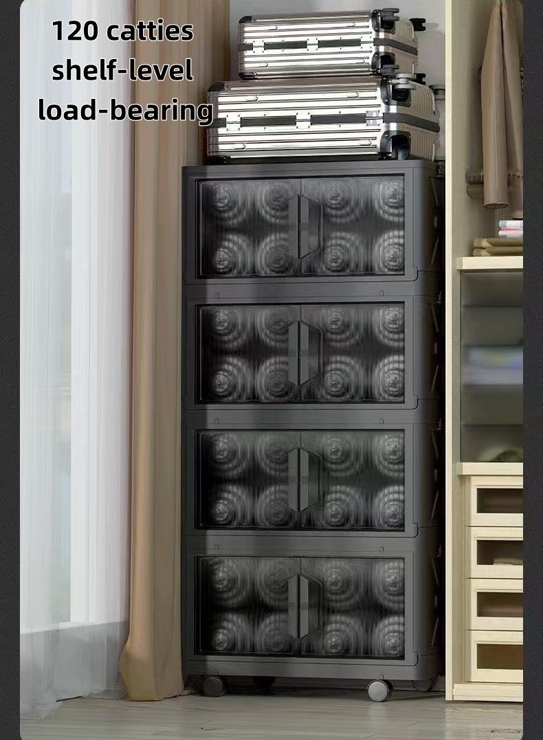 حصريا خزانة تخزين بأربع طبقات خزانة تخزين قابلة للطي بلاستيكية متعددة الطبقات خزانة ذات بابين صندوق تخزين غرفة المعيشة خزانة تخزين ألعاب الأطفال خزانة تخزين غرفة النوم البسيطة - Image 2