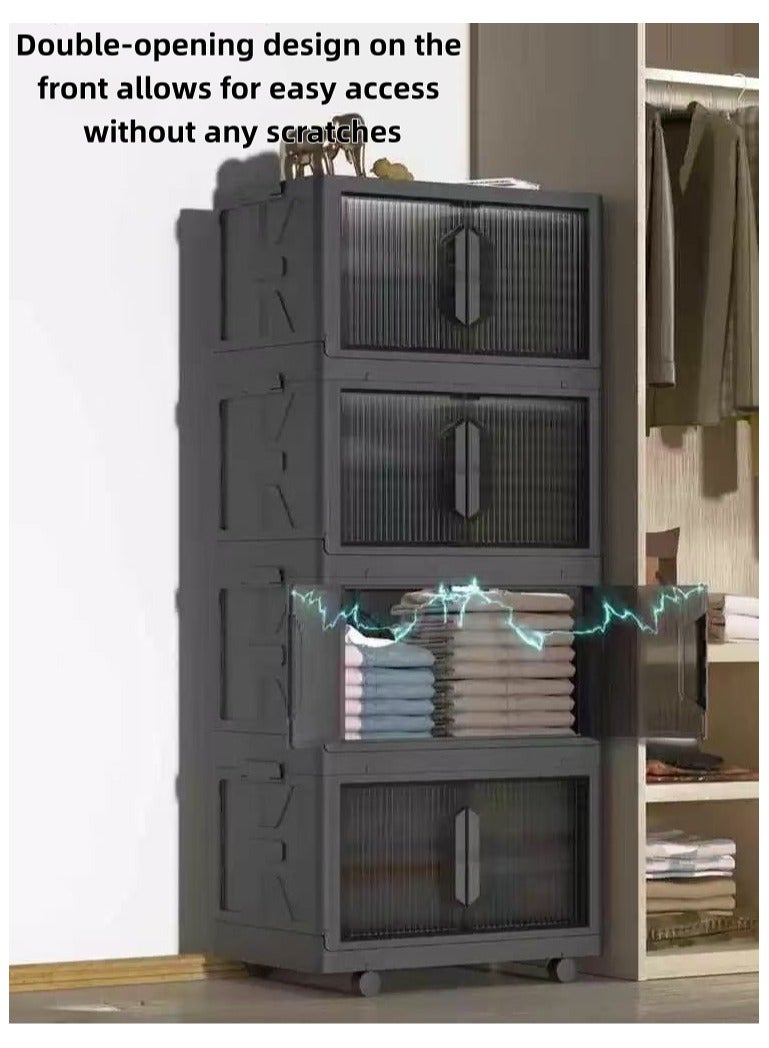 حصريا خزانة تخزين بأربع طبقات خزانة تخزين قابلة للطي بلاستيكية متعددة الطبقات خزانة ذات بابين صندوق تخزين غرفة المعيشة خزانة تخزين ألعاب الأطفال خزانة تخزين غرفة النوم البسيطة - Image 3