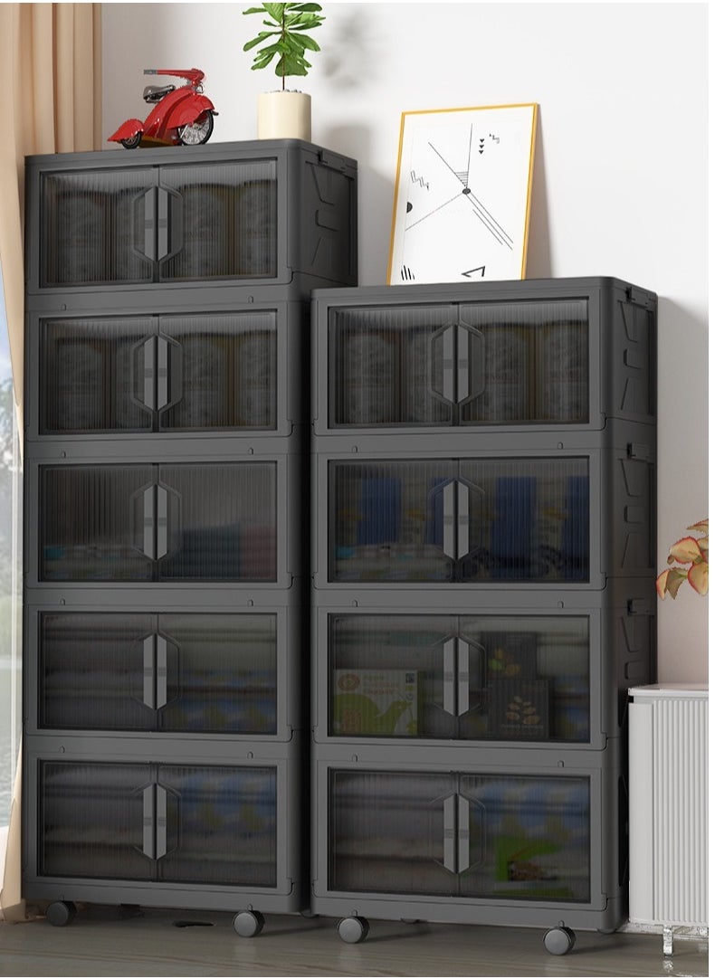 EXCLIFE - 4 Layer Foldable Plastic Storage Box， Drawer Unit，50x36x118cm，black - Image 1