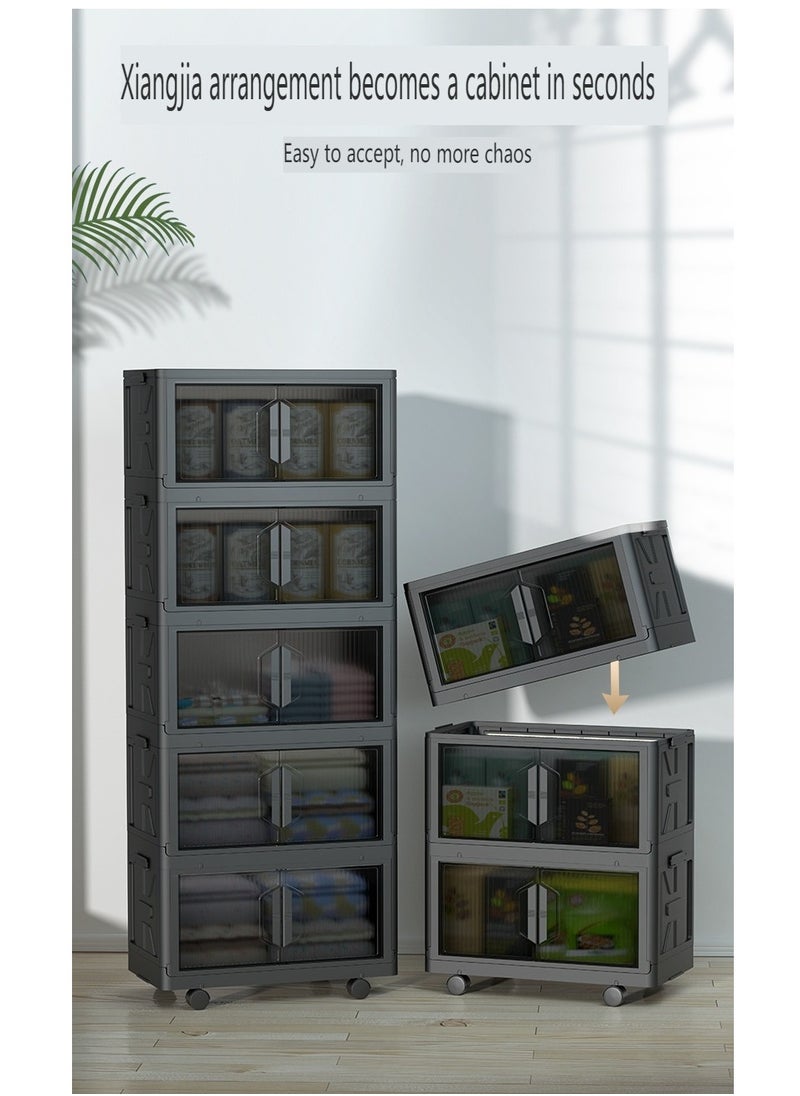 EXCLIFE - 4 Layer Foldable Plastic Storage Box， Drawer Unit，50x36x118cm，black - Image 1