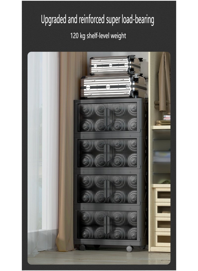 EXCLIFE - 4 Layer Foldable Plastic Storage Box， Drawer Unit，50x36x118cm，black - Image 1