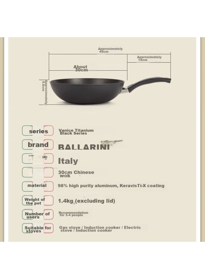 Ballarini Italian Imported Wok, Large Diameter, Titanium-coated Non-stick Pan, Compatible With Induction Cookers, Venetian Black, 30cm - Image 5
