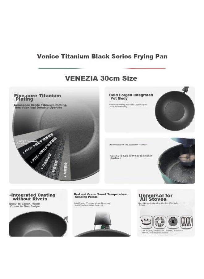 Ballarini Italian Imported Wok, Large Diameter, Titanium-coated Non-stick Pan, Compatible With Induction Cookers, Venetian Black, 30cm - Image 1