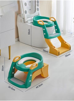 HaveDream Children's Toilet Seat Supplies-Auxiliary Toilet Ladder, Infant Baby Ladder Folding Toilet Seat (Three-In-One Green PVC)  - Image 2