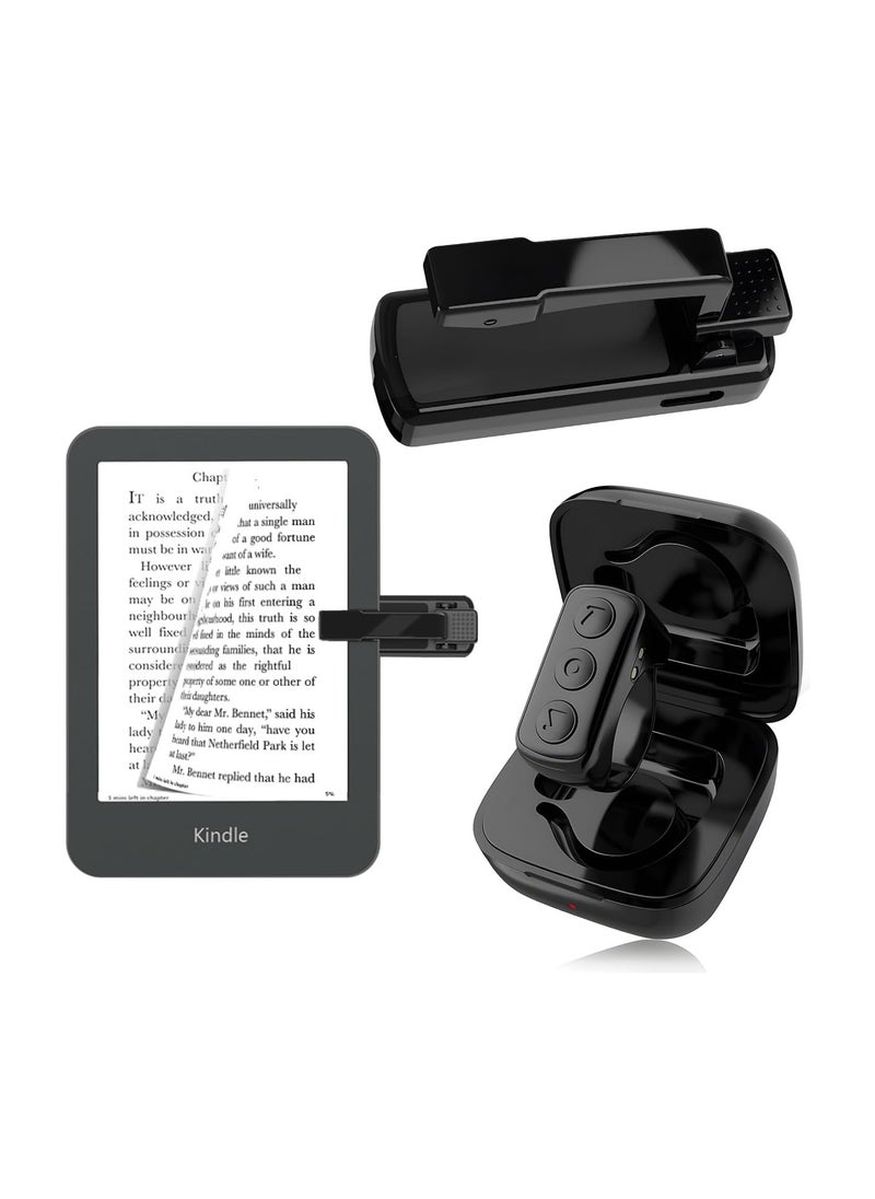 GUDOO - حلقة دوارة للصفحة بجهاز التحكم عن بعد لجهاز Kindle Paperwhite/Oasis، وحدة تحكم للقارئ الإلكتروني بلوتوث، حلقة TikTok، مصراع الكاميرا - أسود - Image 1