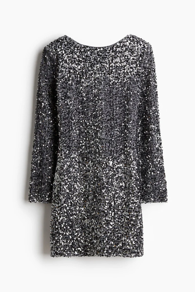 H&M Sequined Deep-Back Dress