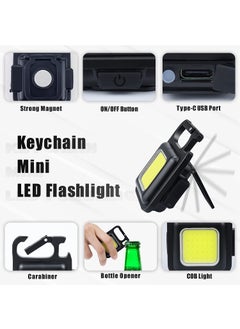 Vrozty Vrozty Keychain LED Light 2Hours Battery Life with Bottle Opener Magnetic Base and Folding Bracket Mini COB 500 Lumens Rechargeable Emergency Light Square with 4 Modes  - Image 2