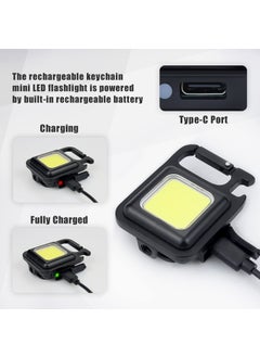 Vrozty Vrozty Keychain LED Light 2Hours Battery Life with Bottle Opener Magnetic Base and Folding Bracket Mini COB 500 Lumens Rechargeable Emergency Light Square with 4 Modes  - Image 3