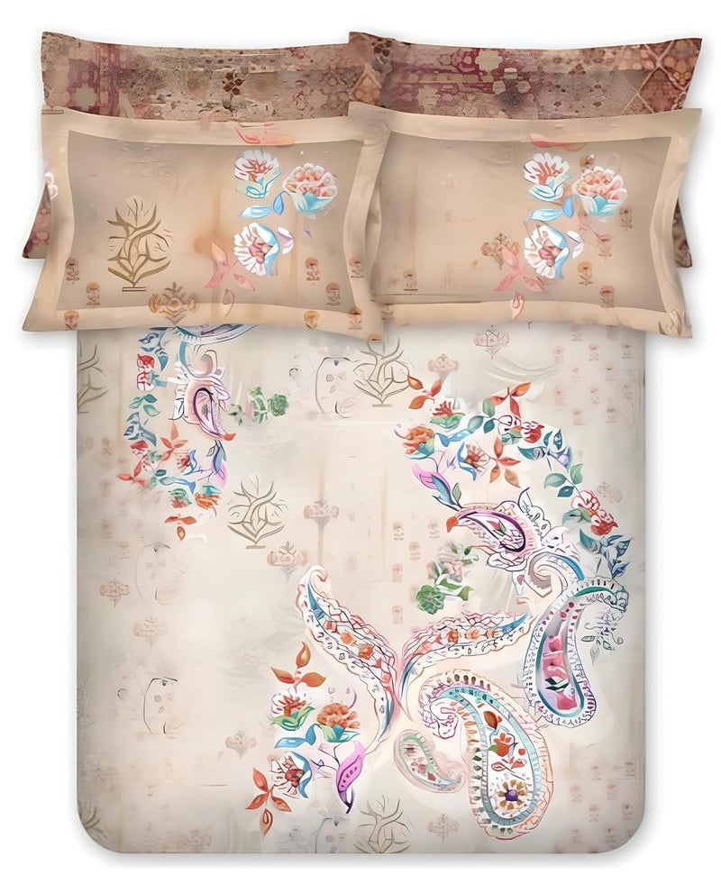 Bombay Dyeing King Size Bedsheet Cotton Luxurious 300 Thread Count Cotton Bedsheet Set with 4 Pillow Covers Ethnic Prints of India 274cm x 274cm Orange