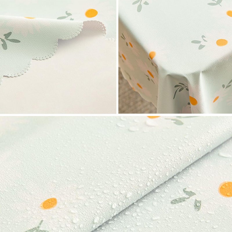 wolpin Polyvinyl Chloride Pvc Dining Rectangular Table Cover & 4 Seater Center Table Cloth - Green Daisy Flower Print Oil Proof, Waterproof - Image 4