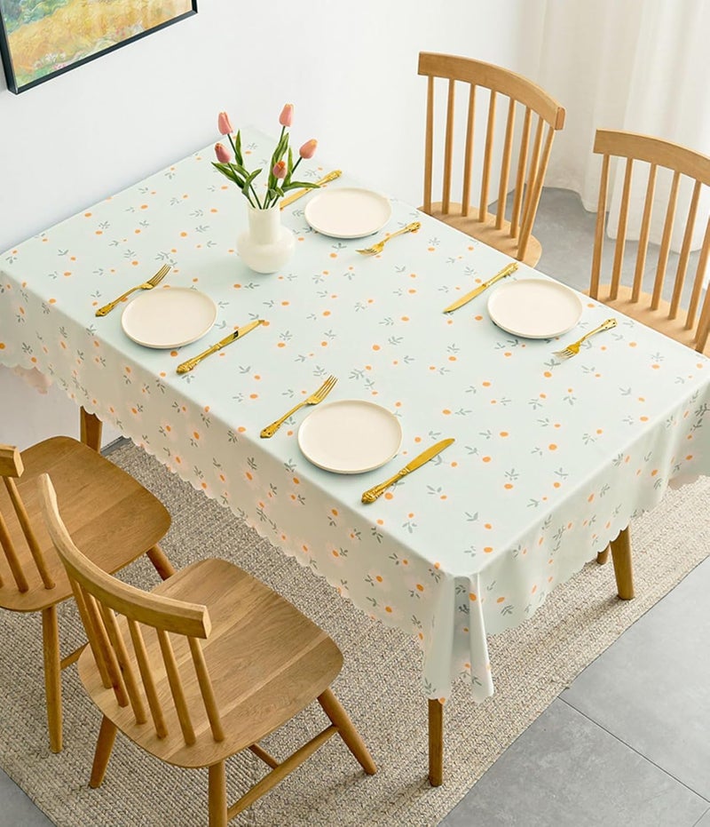 wolpin Polyvinyl Chloride Pvc Dining Rectangular Table Cover & 4 Seater Center Table Cloth - Green Daisy Flower Print Oil Proof, Waterproof - Image 2