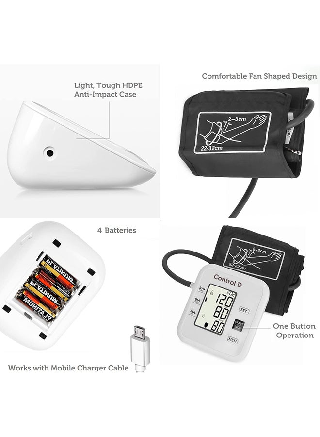 Control D Renewed - Fully Automatic Oscillometric Digital Blood Pressure Checking Upper Arm Portable Monitor BP Machine Power With Micro USB (Prime, White) - Image 2