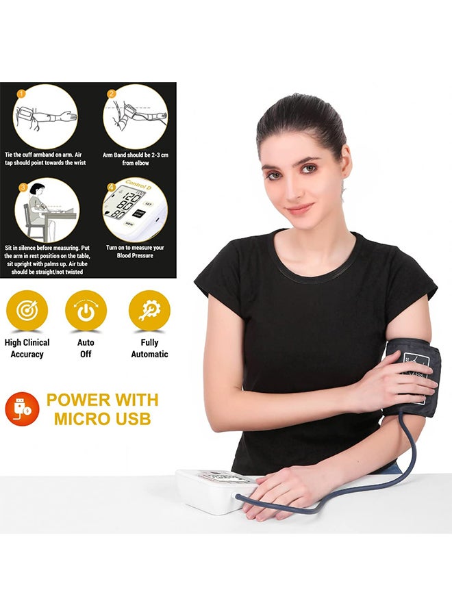 Control D Renewed - Fully Automatic Oscillometric Digital Blood Pressure Checking Upper Arm Portable Monitor BP Machine Power With Micro USB (Prime, White) - Image 3