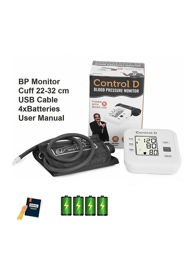 Control D Renewed - Fully Automatic Oscillometric Digital Blood Pressure Checking Upper Arm Portable Monitor BP Machine Power With Micro USB (Prime, White) - Image 5