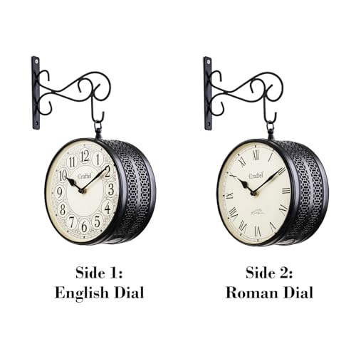 CRAFTEL Double Sided Station Wall Clock Powder Coated Finish | English Roman Numerals | Aluminum Matte-Finish Dial Brass Body | Dial - 8 Inches, Matte Black | 365 Days Warranty - Image 2
