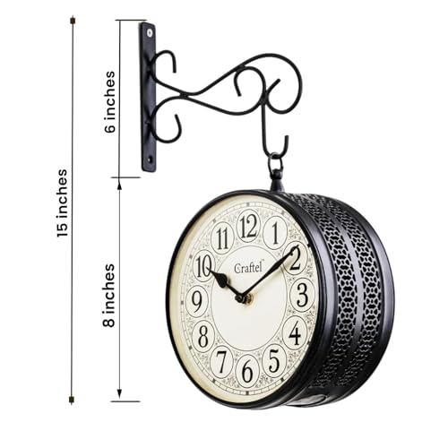 CRAFTEL Double Sided Station Wall Clock Powder Coated Finish | English Roman Numerals | Aluminum Matte-Finish Dial Brass Body | Dial - 8 Inches, Matte Black | 365 Days Warranty - Image 3