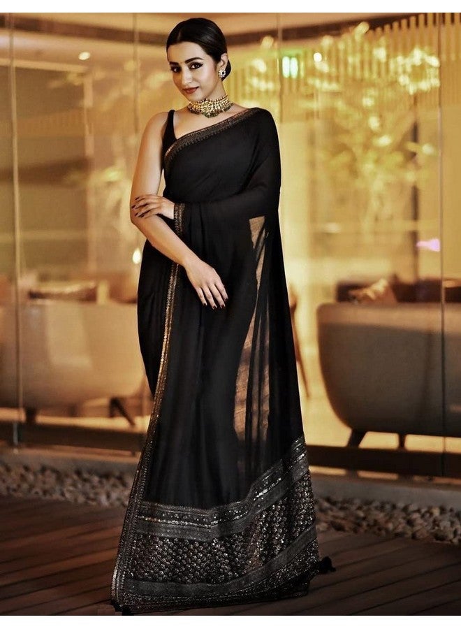 Georgette Girl'S Fashiopn Hub'S Designer Black Color Saree  - Image 2