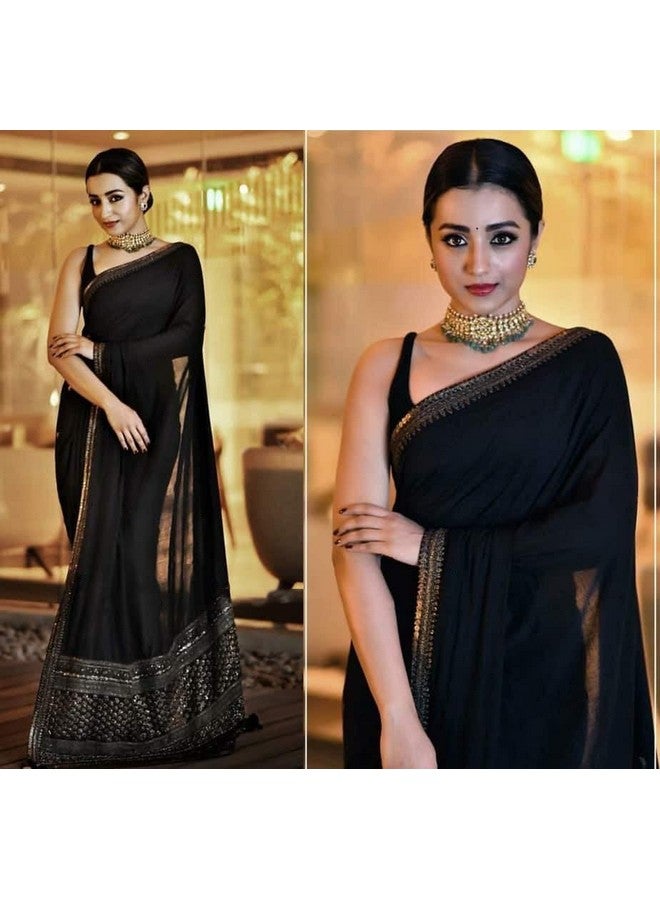 Georgette Girl'S Fashiopn Hub'S Designer Black Color Saree  - Image 3