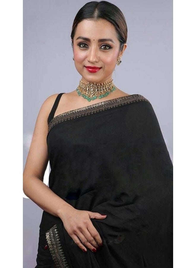 Georgette Girl'S Fashiopn Hub'S Designer Black Color Saree  - Image 5