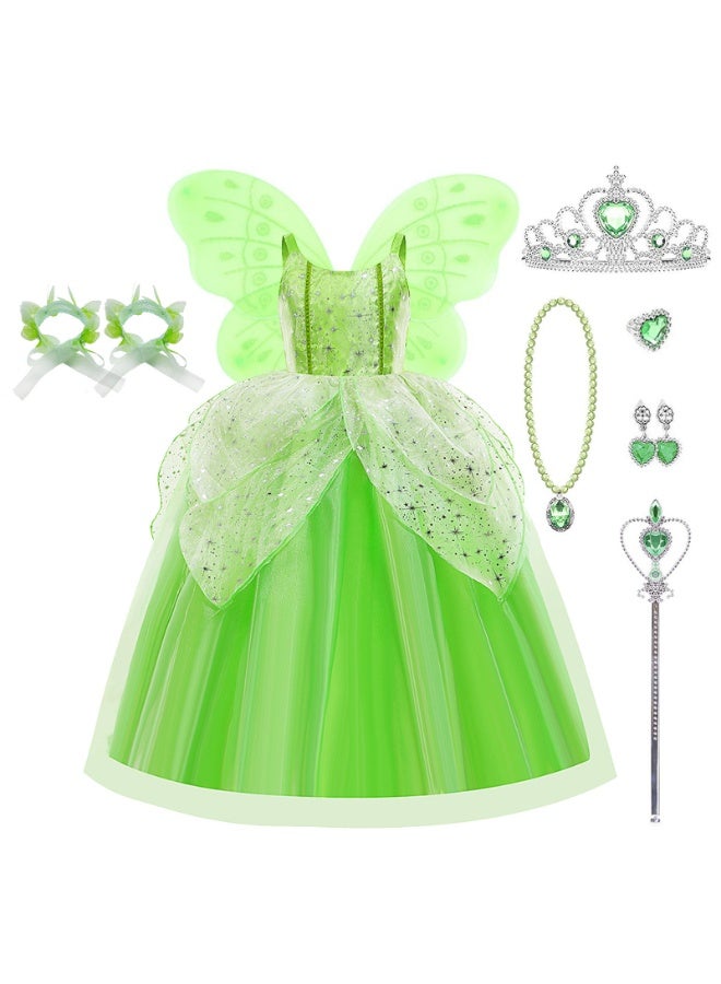NIBEMINENT New Halloween Green elf dress, Princess Tianna and Tinker Bell children's performance costume - Image 1