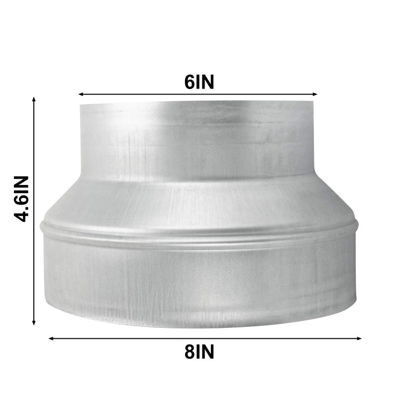 Kikerike Duct Reducter 8 to 6 Air Ducting Reducer Increaser Air Duct Adapter or Round Metal Pipe Reducer for Bathroom Kitchen Ventilation Systems - Image 2