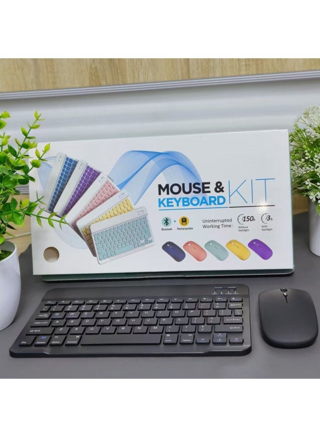 Wireless Bluetooth Keyboard Tablet Dedicated Mobile Phone Ipad Learning Machine Universal External Mouse Portable Keypad-Color:Black-Product Type:Keyboard + Single-mode Mouse (the Mouse Needs To Be Battery) - Image 1
