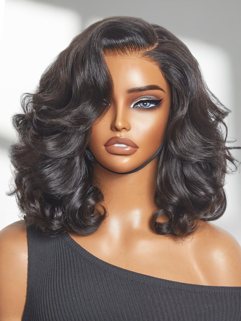LUVME HAIR 100 Human Hair Wigs Loose Wave Glueless Lace Front 14 Inches Pre Cut Plucked Hd Lace Short Wig Ready To Go Natural Color Straight Bleached Knots Side Part Black Wigs
