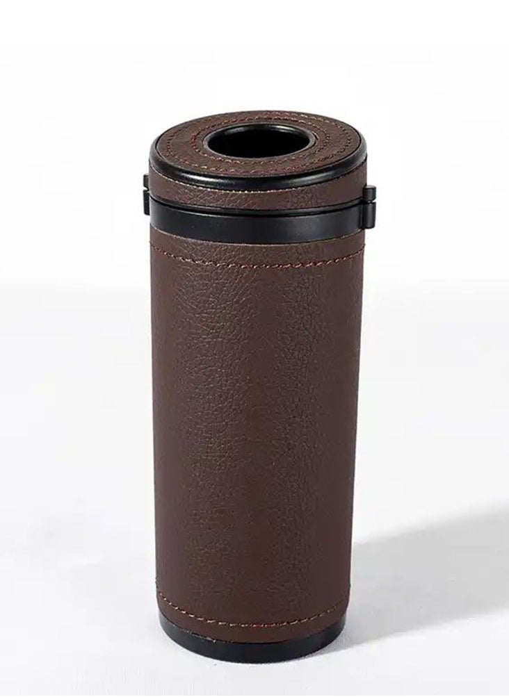 CARONIC 1 Pcs Cylinder Tissue Box for Car, Leather Tissue Box Holder ,Car Interior Leather Tissue Cup Brown  - Image 1