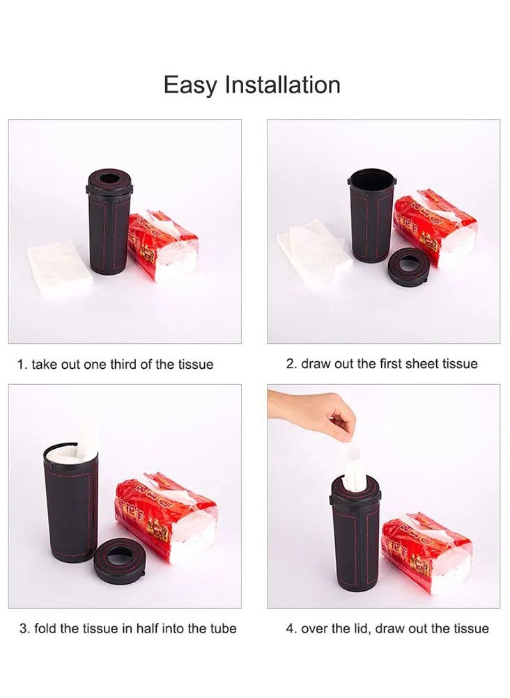 CARONIC 1 Pcs Cylinder Tissue Box for Car, Leather Tissue Box Holder ,Car Interior Leather Tissue Cup Brown  - Image 4