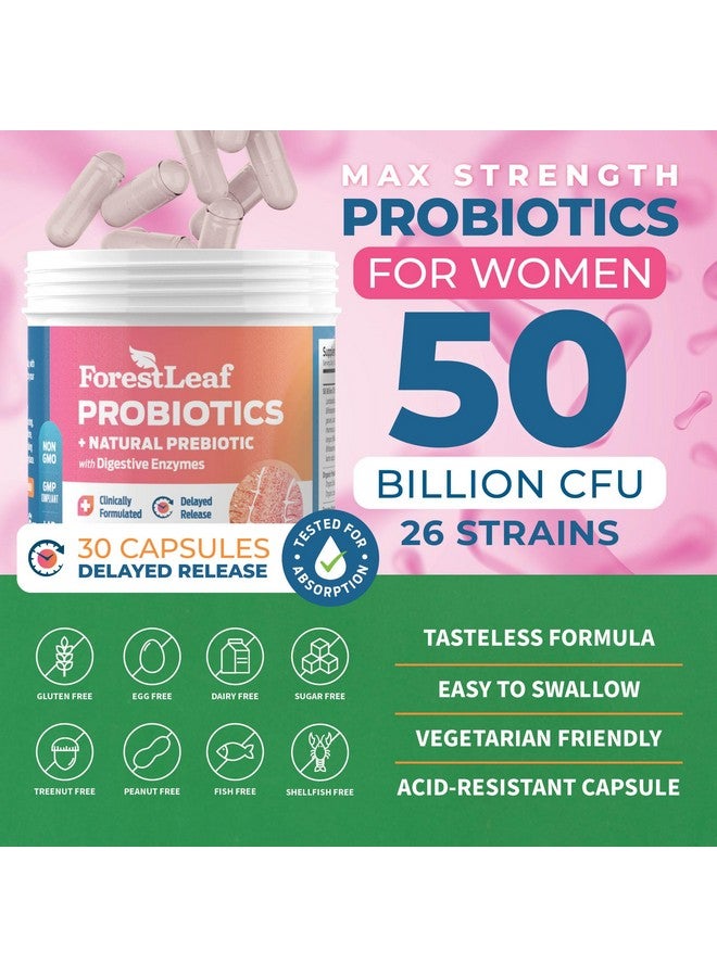 ForestLeaf Probiotics for Women, 50 Billion CFU, 26 Unique Strains, Women's Probiotic and Prebiotics Support Digestive Health, w/ Cranberry, Hibiscus & D-Mannose for Vaginal PH Balance, Urinary, Gut (30 Caps)  - Image 2