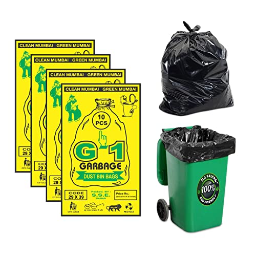 G1 G 1 Extra Large | 29 inch X 39 inch | 4 Packs of 10 Pcs - 40 Pcs | Disposable Garbage Trash Waste Dustbin Bags - Black - Image 1