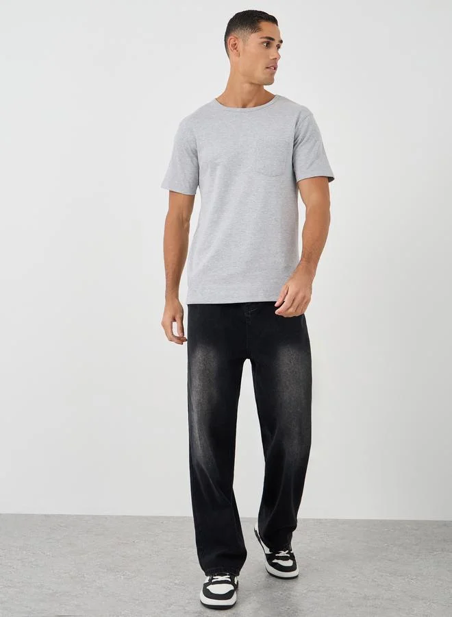 ستايلي Styli Solid Pocket Detail Interlock Regular Fit T-Shirt