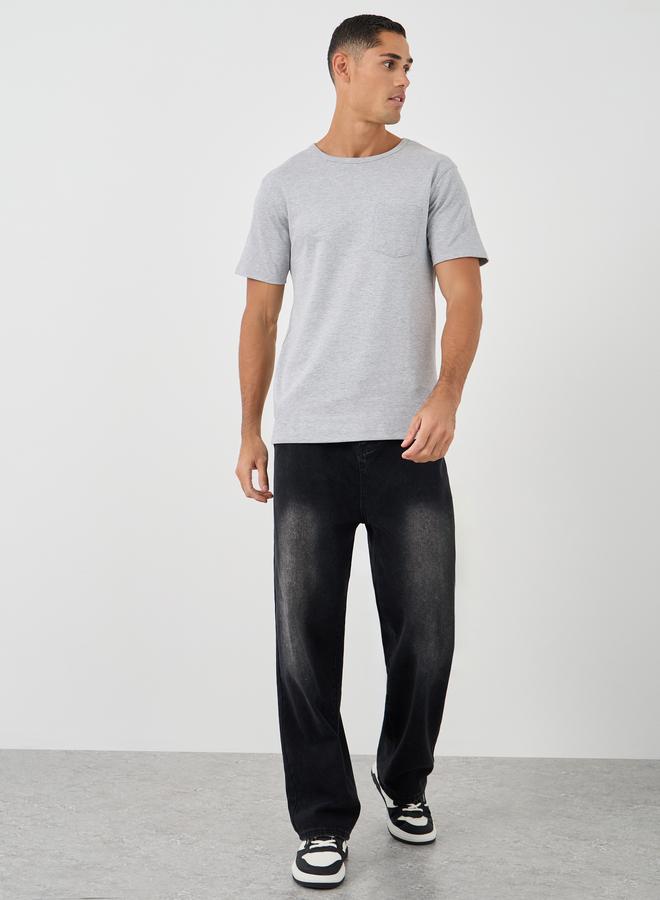 Styli Solid Pocket Detail Interlock Regular Fit T-Shirt - Image 2