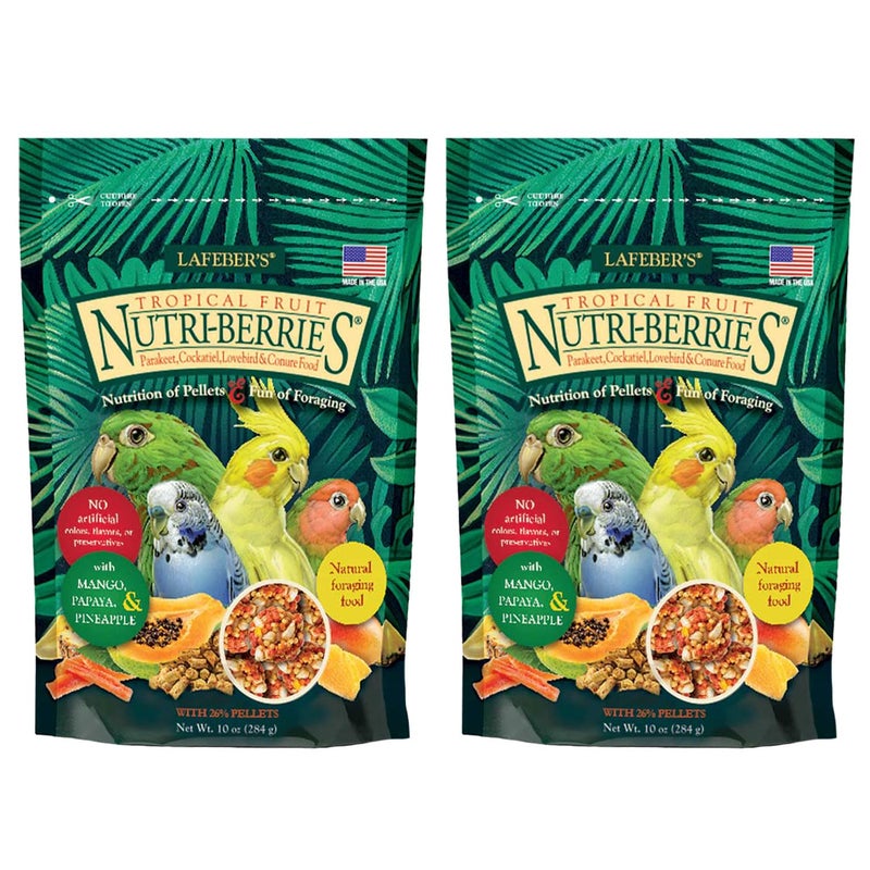 LAFEBER'S Tropical Fruit Nutri-Berries Pet Bird Food, Made with Non-GMO and Human-Grade Ingredients, for Cockatiels Conures Parakeets (Budgies) Lovebirds (Tropical Fruit 10 oz Pack of 2) - Image 1