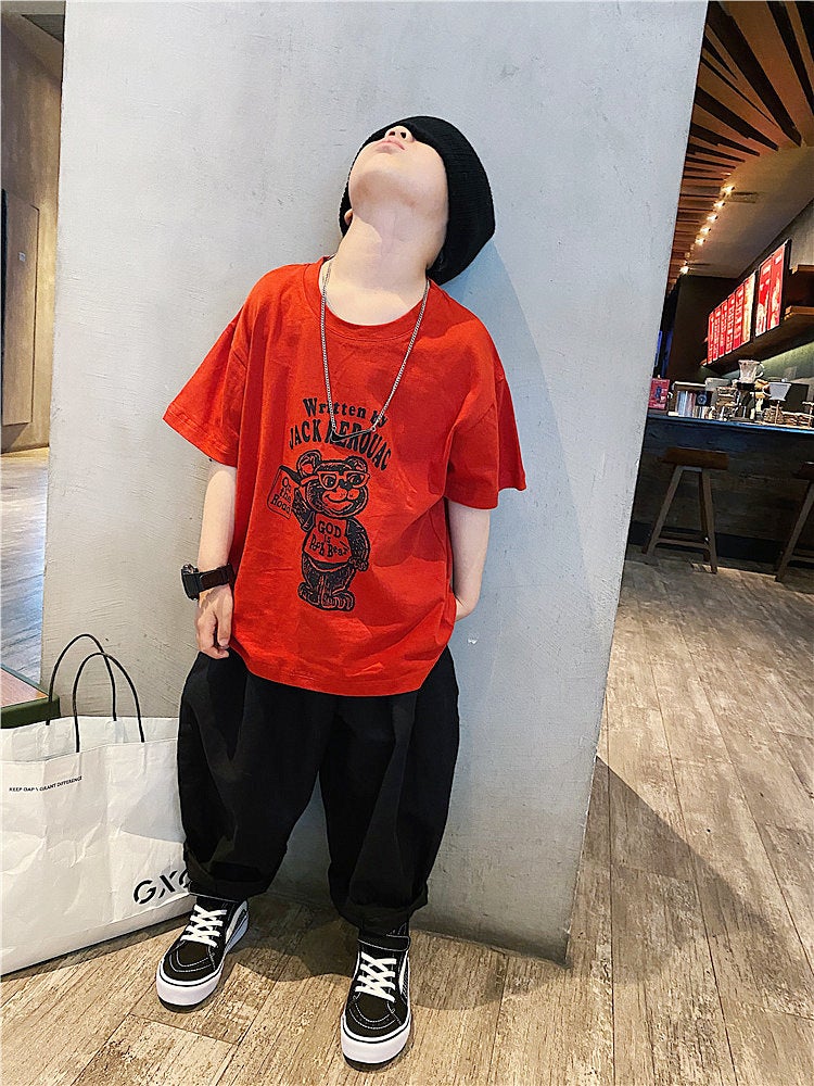 Zhongda Children'S Cotton Red Short-Sleeved T-Shirt Boys' Children'S Wear Children'S Graffiti Bear Top - Image 4