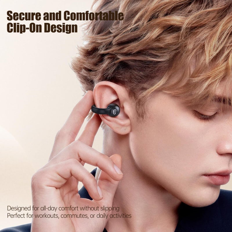 Fhumsh Open Ear Headphones, Bluetooth 5.4 Clip On Headphones, 40H Playtime Wireless Stereo Earbuds with LED Digital Display, Lightweight Stylish Open Earphones for Daily Use, Commuting and Travel Relax - Image 3